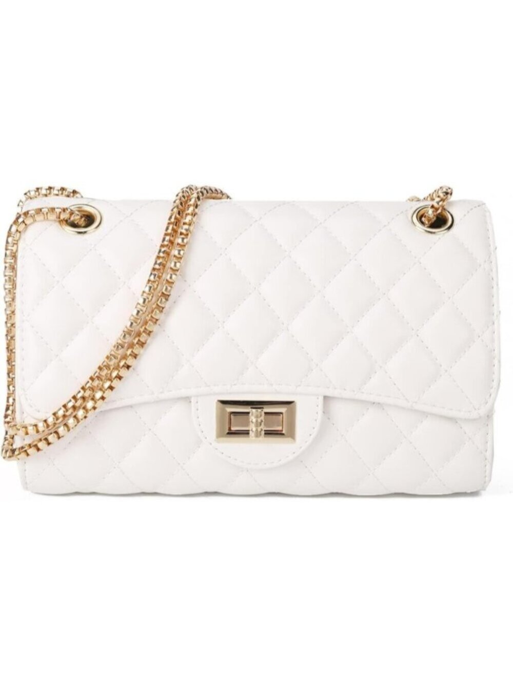 〽️Women's White Quilted Crossbody Structured Purse Shoulder Bags Chain Strap